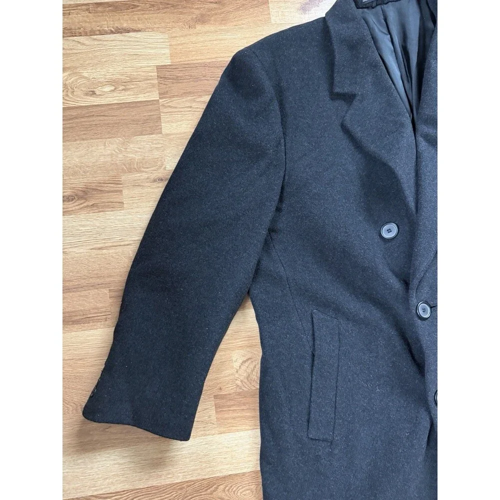 London Fog Men’s Wool Cashmere Blend Black Double Breasted Overcoat 46R